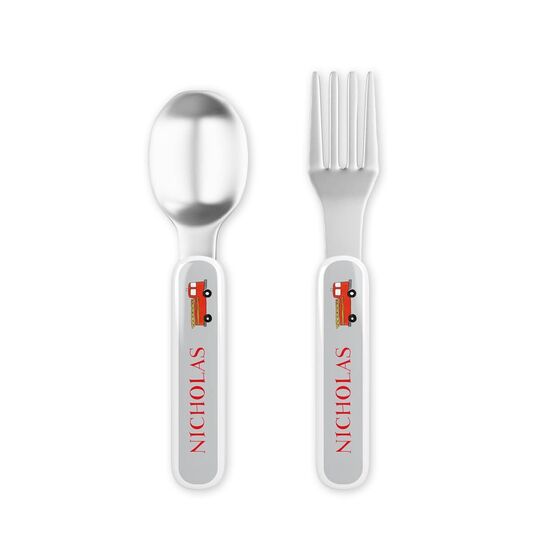 Firetruck Toddler Stainless Steel Fork and Spoon Set